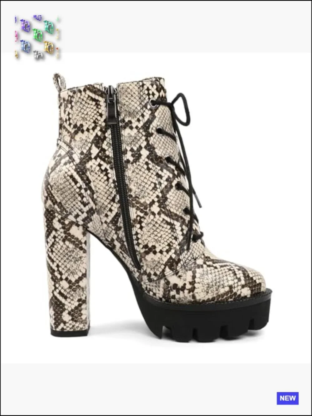 Chunky Heel Lace Up Ankle Boots Platform Block High Heels Side Zipper Office